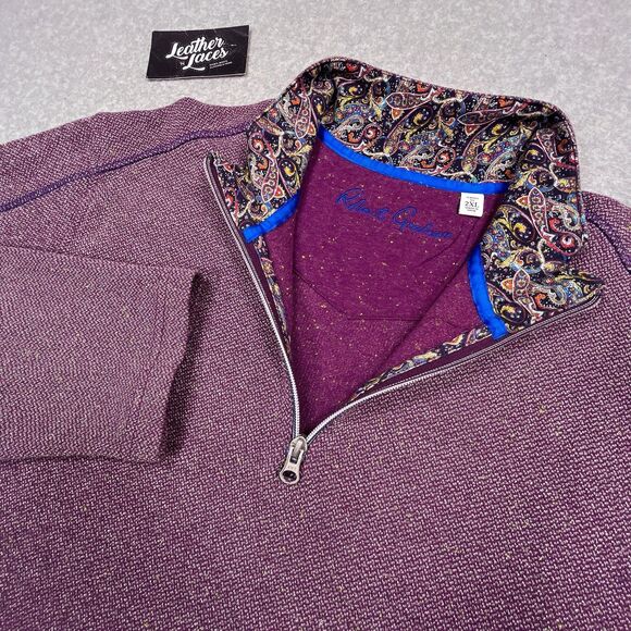Robert Graham Sweater Mens XXL 2XL Purple 1/4 Quarter Zip Long Sleeve Pullover - Picture 1 of 10